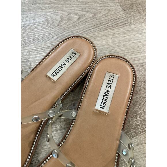 Steve Madden Women's Clear Studded Sandals Size‎ 8 Strappy Slip On Spring Summer - Picture 3 of 10